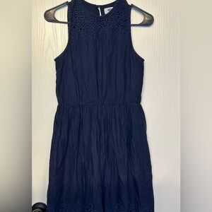 Old Navy navy blue‎ sleeveless lined dress crochet lace trim girls XXL 16